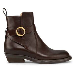 Odissi Leather Ornella Booties Brown Gold Buckle Ankle Boots